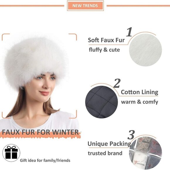Women\'s White With Tips Winter Faux Fur Cossak Russian Style Hat Warm Cap